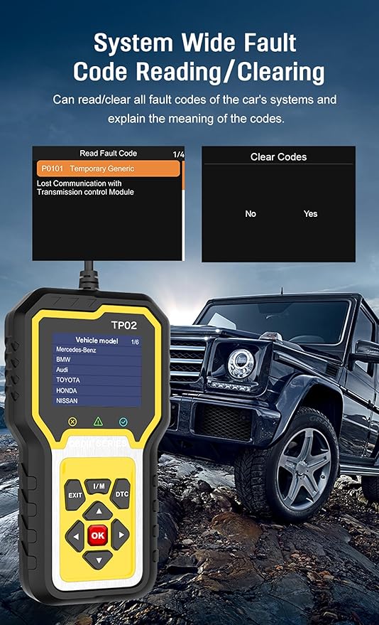 Upgraded 6 in 1 TP02 Fit for BMW Mercedes-Benz Audi Honda Toyota Nissan OBD2 Scanner, Full System Enhanced OBDII Diagnostic Scan Tool and Code Reader with Reset Services, Support Oil Reset