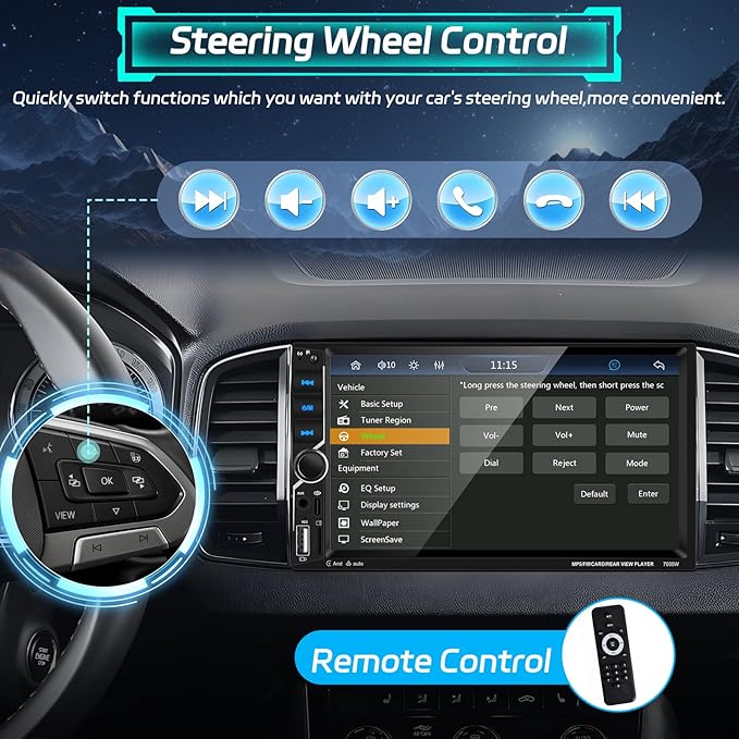 Motoris 7" Car Stereo with Wireless CarPlay & Android Auto, 4+64G Retactable Touchscreen Bluetooth Radio with GPS, Mirror Link, WiFi, Dual USB, Split-Screen, FM Radio, EQ, SWC + Backup Camera