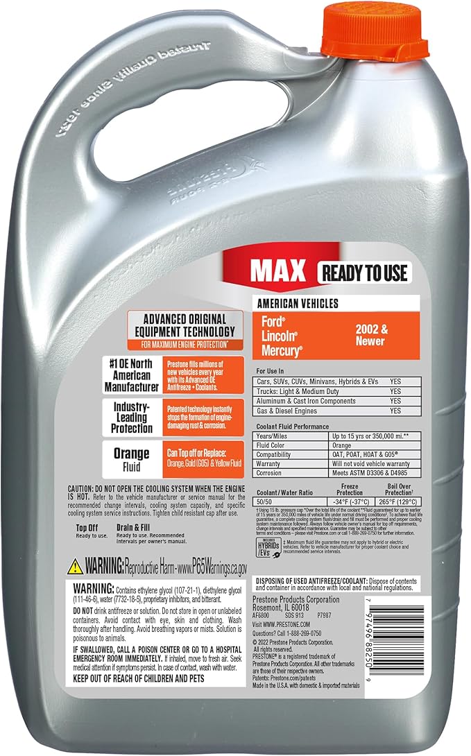Prestone MAX Orange 50/50 Antifreeze Automotive Coolant, Pack of One