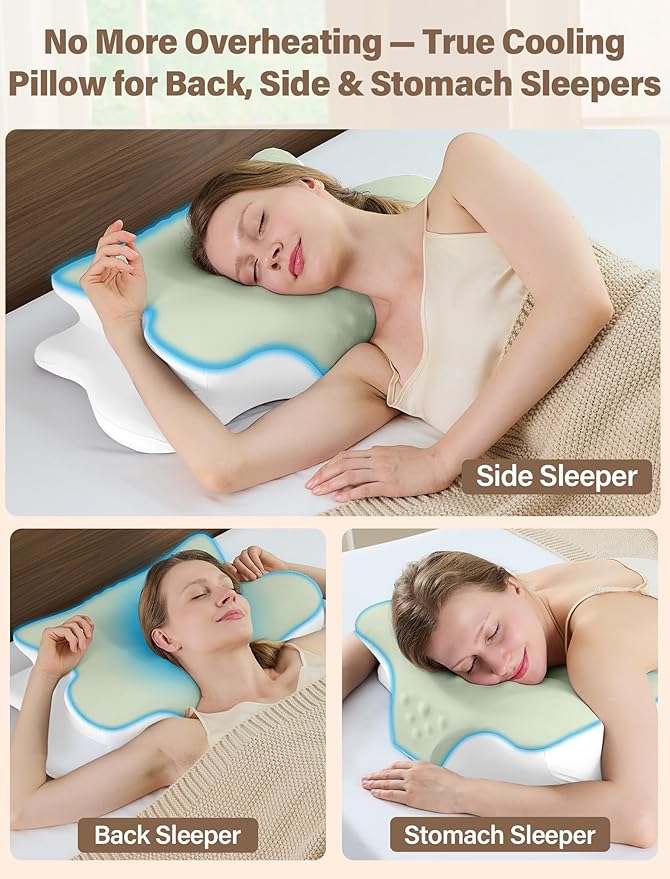 Cervical Neck Pillow for Pain Relief – Ergonomic Memory Foam Pillow for Side Sleeper Contour Orthopedic Bed Pillow for Neck Support with Cooling Cover – Ideal Christmas Birthday Gift - Olive Green