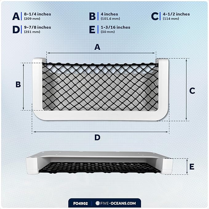 Five Oceans Boat Storage Net, White Frame, Black Elastic Netting, 9-7/8" x 4-1/2", Ideal Storage Net for Boat Organizer, Car, Rvs - FO4902