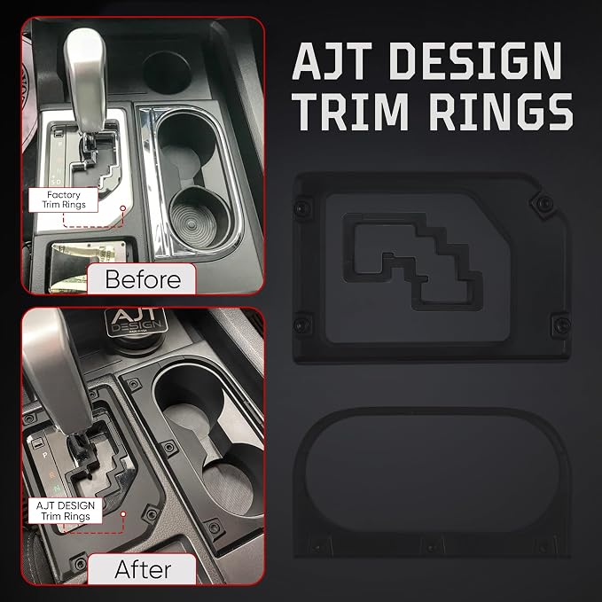 AJT DESIGN Compatible Toyota Tundra Interior Bundle | Fits 2014-2021 Models | Matte Black Chrome Delete (Cup Holder, Gear Shifter & Shift Gate Trim Rings), Vent Rings and Key Fob Case | Made in USA