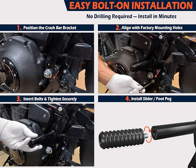 1-1/4" Heavy Duty Peg Crash Bar Frame Slider for Harley Softail Low Rider/Street Bob/Low Rider S/Low Rider ST 2018-2026
