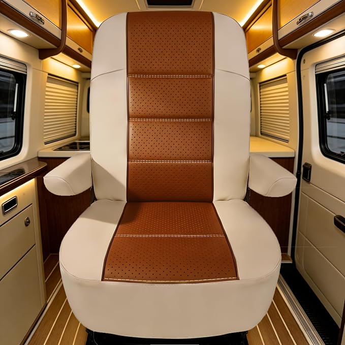 Dulepax RV Seat Covers for Captains Chairs, 1 PCS Motorhome Seat Protectors with Armrest Covers, Breathable PU Leather Seat Chair Cover for Class A Camper Van Trailer