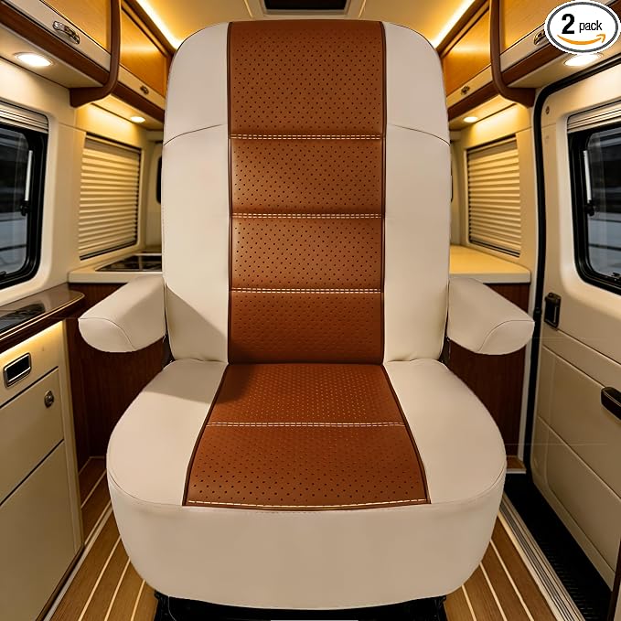 Dulepax RV Seat Covers for Captains Chairs, 2 Pack Motorhome Seat Protectors with Armrest Covers, Breathable PU Leather Seat Chair Cover for Class A Camper Van Trailer