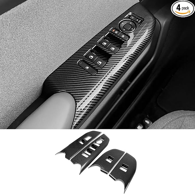 Car Interior Window Switch Panel Cover Side Door Glass Lock Control Button Cover Compatible with Kia K4 2025-2026 Accessories (Carbon Fiber Style)