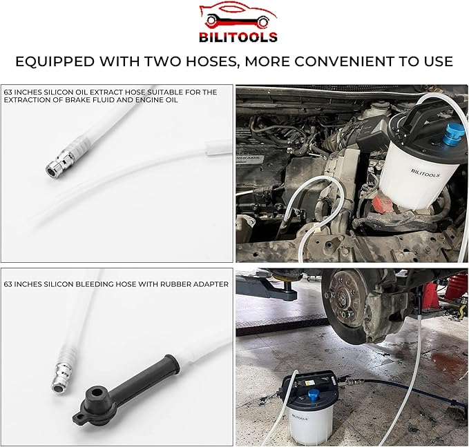 BILITOOLS 3L Brake Bleeder Vacuum Pump Kit Air Compressor, Universal One Person Pneumatic Brake System Clutch Fluid Bleeding Extractor Tool with Adapters & 1L Refilling Bottle
