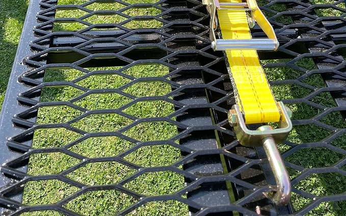 Mytee Products 4 Pack 2" x12' Car Hauler Straps for Trailer w/Ratchet, Swivel J Hook & Rubber Block - 10,000 lbs Breaking Strength Over The Wheel Tire Straps for UTV Hauler - Vehicle Car Tie Down Kit