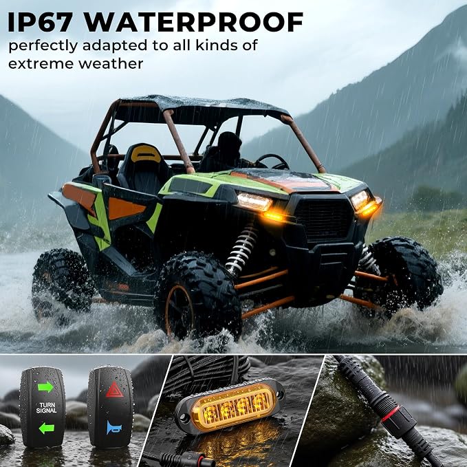 YUDE ATV SXS UTV Turn Signal Kit with 110dB Horn,Pre-Wired Blinker Kit with Rocker Switch,Plug and Play,Universal Street Legal Kit for Polaris Can-Am Kawasaki CFMOTO Yamaha 12V Golf Cart