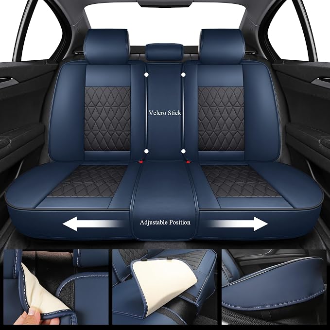 Aierxuan Luxury Seat Covers for Cars Full Set Waterproof Leather Universal Fit Hyundai Kia Buick Cascada Envision Encore Lucerne Regal VW Jetta Passat Taos Infiniti G35, Black-Blue