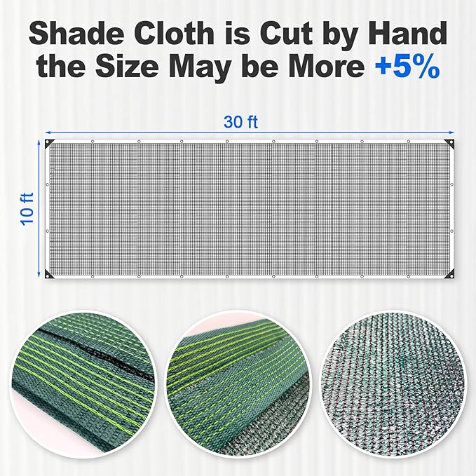90% Blackish Green Shade Cloth, 10x30FT Resistant Garden Sun Shade Net, Durable Mesh Shade Tarp with Reinforced Grommets for Greenhouse, Plant, Chicken Coop, Pergola, Swimming, Canopy，Patio，Garden