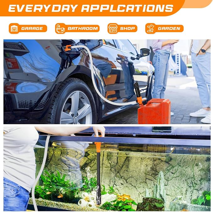 Portable Transfer Pump Battery Operated Electric Siphon Pump for Gas, Fuel, Diesel, Water Transfer 2.4 GPM Flow Oil Extractor, 47 Inches Hose-Easy to Use Hand Fuel Pump, Multi-Use Transfer Pump O-Y
