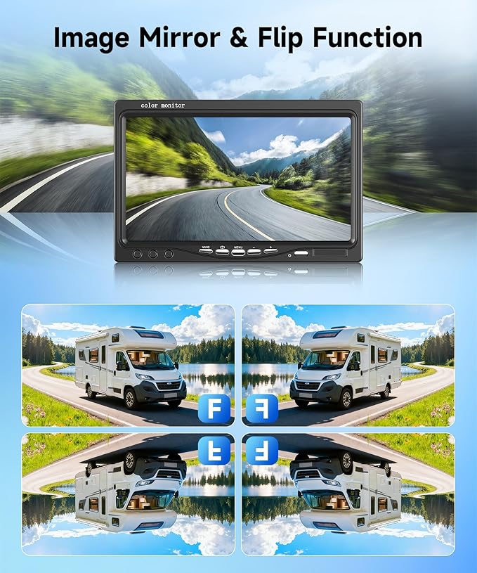 Backup Camera Kit with 7-Inch LCD Monitor, Upriding IP68 Waterproof 18IR Night Vision Rear View Camera for Trailer RV Camper Truck Pickup Bus, +32ft Extension Cable, DIY Guidelines(12V-24V)