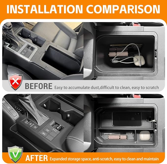 Center Console Organizer for 2024-2025 Toyota Land Cruiser Prado LC250 Center Console Cover Armrest Storage Tray Insert for Land Cruiser Accessories(Not fit Cool Box&W/o Wireless Charger)