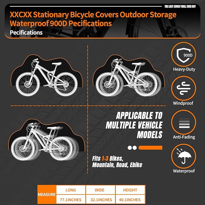 Bike Cover for 1/2/3Bike-900D Heavy Duty Waterproof Bicycle Cover&Outdoor Bike Storage Protection against Snow,rain|Bike Cover for eBike,Mountain,Road,Hybrid,Scooter,Beach Cruiser Bike(L-1Bike Cover)
