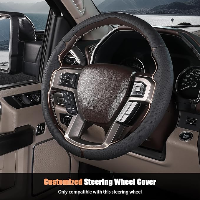 Steering Wheel Cover for Ford F150 2015-2020/F250 2017-2021/F350 2017-2021/F450 2017-2021/F550 2017-2021/Ford Expedition 2018-2021 Custom-fit Car Steering Wheel Cover for Ford Steering Wheel Protector
