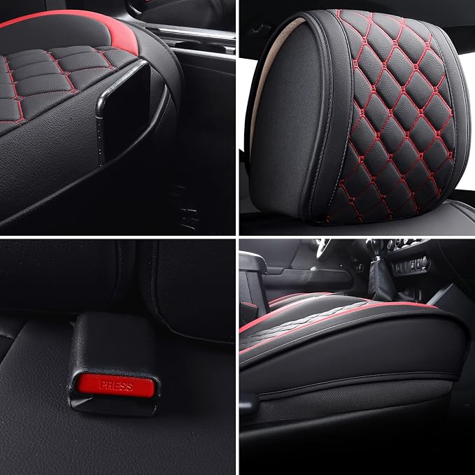 Tomatoman Tacoma Seat Covers Customized for 2005-2025 2026 Sport Extended SR V6 Pickup Edition, Waterproof Faux Leather Cushions(Full Set, Black-Red)