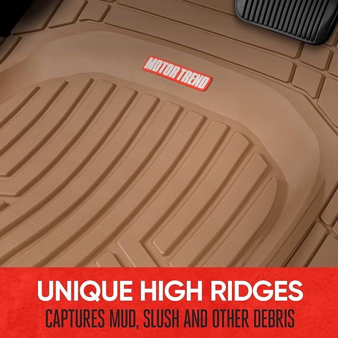 Motor Trend FlexTough™ Deep Dish Plus Rubber Car Floor Mats with Trunk Mat Cargo Liner, Front & Rear Combo Set fits Most Car SUV Van Coupe Sedan, Heavy Duty All Weather Trim to Fit