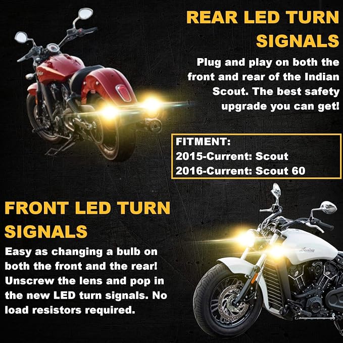 Eagle Lights Sunburst LED Front and Rear Turn Signals, fits Indian Scout, Pair of 2
