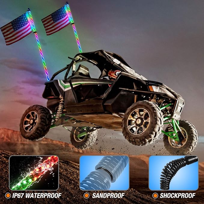 Nilight - TL-27 2PCS 4FT Spiral RGB Led Whip Light with Spring Base Chasing Light RF Remote Control Lighted Antenna Whips for Can am ATV UTV RZR Polaris Dune Buggy Offroad Truck