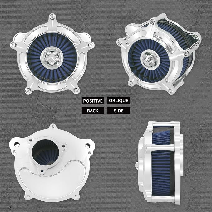 Air Cleaner Filter Aluminum Fit for Harley Touring Road King Street Glide Softail (Chrome Housing Blue Element, D For M8 Touring 17-23 Trike 17-25 Softail 18-24)