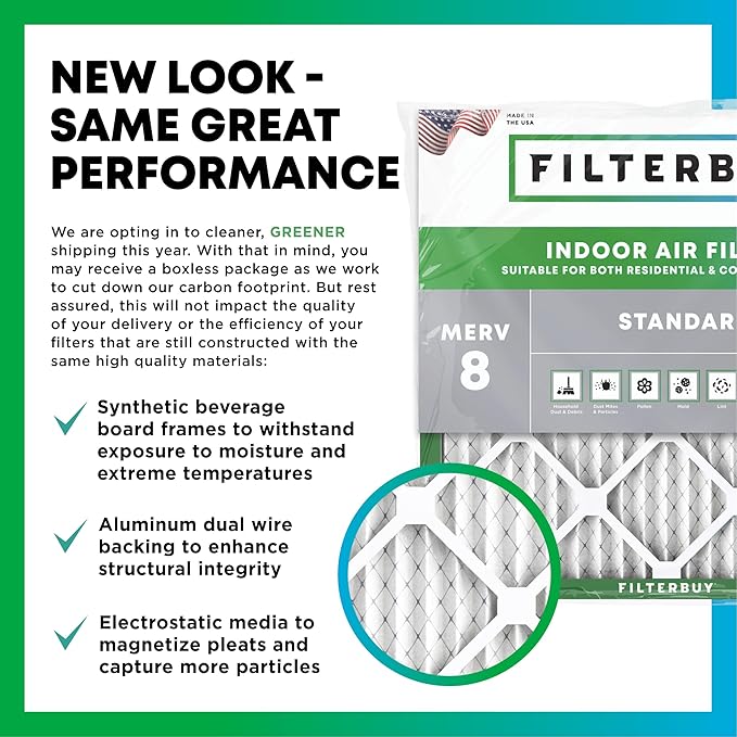 Filterbuy 17.5x23.5x1 Air Filter MERV 8 Essential Dust & Allergy Defense (12-Pack), Electrostatic Pleated HVAC AC Furnace Filters Replacement (Actual Size: 17.38 x 23.38 x 0.75)
