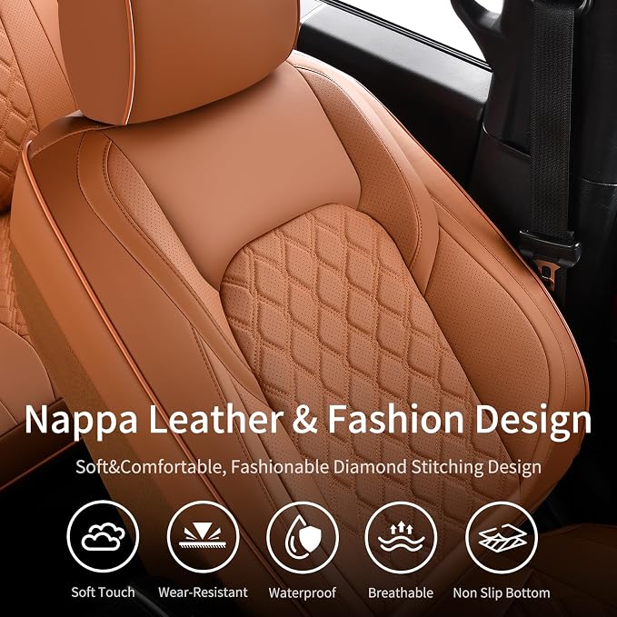 Huidasource F150 Truck Seat Covers Fit for 2015-2026 Ford F150 & 2017-2026 F250 F350 F450 Crew Cab XL XLT Lariat King Ranch Platinum, Full Coverage Leather Automotive Seat Cover(Full Set/Brown)