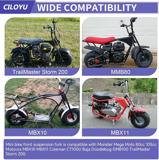 Mini Bike Front Forks Kit Suspension Replacement for Coleman CT100U Monster Mega Moto MMB80 MMB105 80cc 105cc Motovox MBX10 MBX11 Baja DB30 GMB100 TrailMaster Storm 200 Powersports Parts