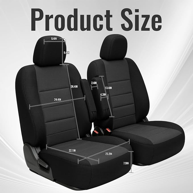 Heavy Duty Composite Fabric Front Seat Covers with Armrest for Nissan Titan 2004-2012 Easy to Clean and Washable - Black