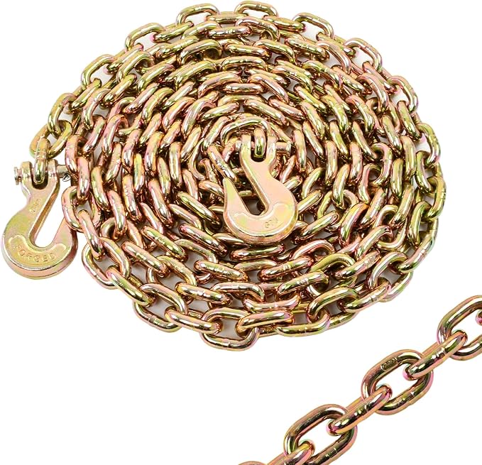 Heavy Duty G80 Transport Binder Chain 3/8'' Inch x 16 Feet,Tow Chain with G70 Clevis Grab Hooks,7100 lbs Safe Working Load Logging for Transporting, Towing(3/8'' x 16FT Yellow).