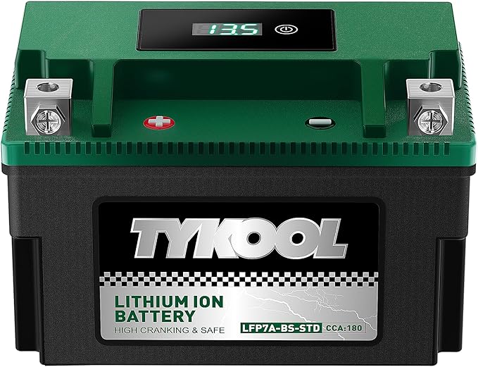 TYKOOL LFP7A-BS-STD Lithium Battery, Replaces YTX7A-BS, 180CCA 3.2Ah Fits for Motorcycle ATV Scooter, Compatible with Kymco Agility 125 SYM Fiddle II GY6 150cc Moped, Smart Digital Readout, [+ -]