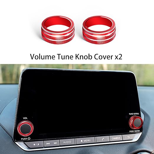for Nissan Sentra 2025 2024 2020-2023 Accessories Knob Cover Set - Volume Tune Knob Covers, Air Conditioner, Air Vent Outlet Rings/Covers Push Start Stop Button Ring Trim for Sentra, 12Pcs (Red)