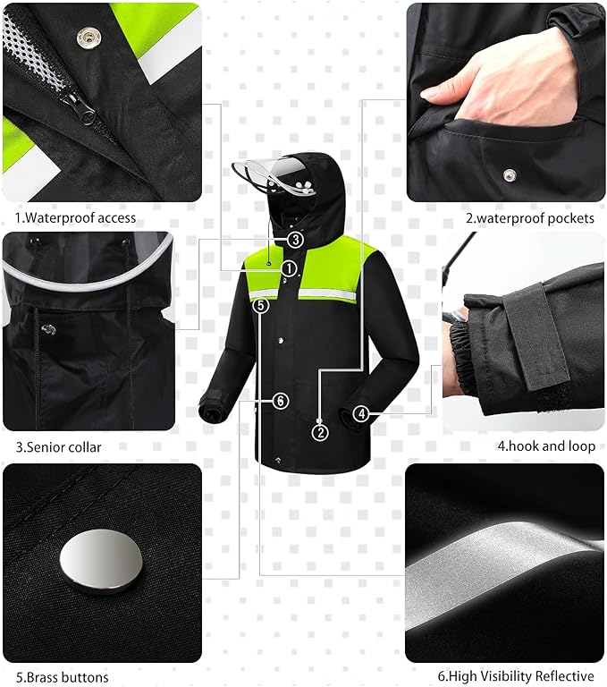iCreek Rain Suit Waterproof Jacket and Pants Hi Vis Raincoat for Men and Women Reflective Outdoor for All-Sport Work