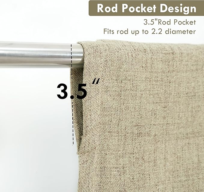 DriftAway Double Layer Linen Blackout Tie Up Curtains Thermal Insulated Fully Lined Balloon Roman Shade Bathroom Window Adjustable Rod Pocket for Small Window 31 Inch by 47 Inch Light Khaki Linen