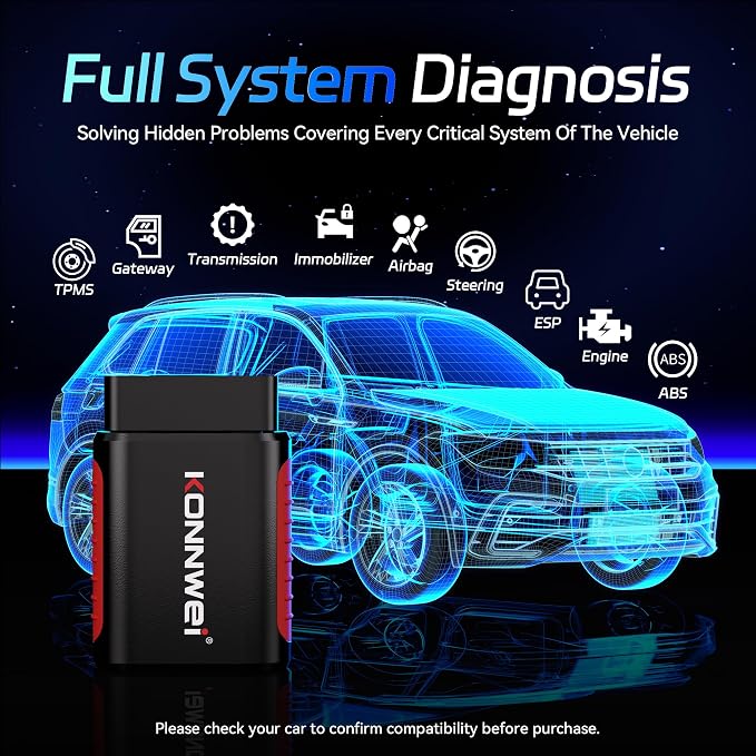 KONNWEI OBD2 Scanner Bluetooth - Full System Diagnostic Tool w/Bi-Directional Control, Oil/EPB/DPF/BMS Reset、TPMS Read for 40+ Vehicles, No Subscription, Lifetime iOS Android App, Storage Box Included