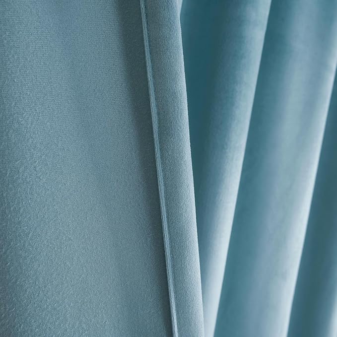 Roslynwood Luxury Soft Eggshell Blue Velvet Curtains 84 inches Long Back Tab Thermal Insulated Blackout Window Drapes for Living Room/Bedroom/Dining Room, W52 x L84, 2 Panels