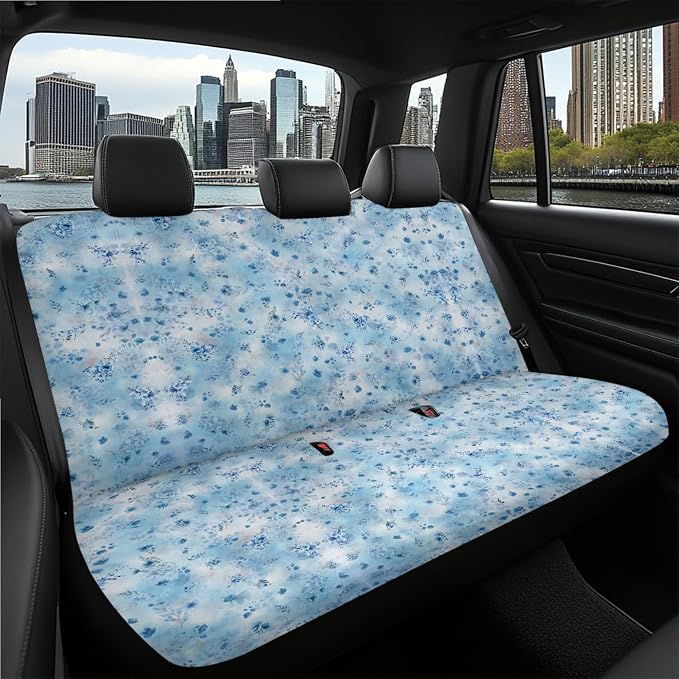 14 Pcs Floral Car Seat Covers Full Set Car Trash Can Coaster Seat Center Console Keychain Gear Lever and Handbrake Steering Wheel Seat Belt Covers/Ocean Mist