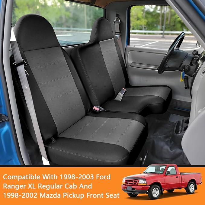 SAPUBK Custom-Fit Front Seat Covers Without Console Replace for 1998-2003 Ford Ranger XL Regular Cab 60/40 Split, Knitted Fabric Composite Soft Foam Lining Airmesh Breathable Seat Cover Cushion