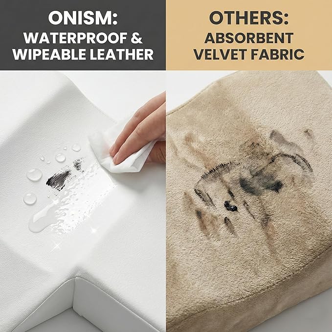Onism Lash Pillow for Eyelash Extensions, 23'' Extra Wide Waterproof PU Leather Memory Foam Neck Support, Ergonomic Salon Grafting Headrest with Side Organizers, White