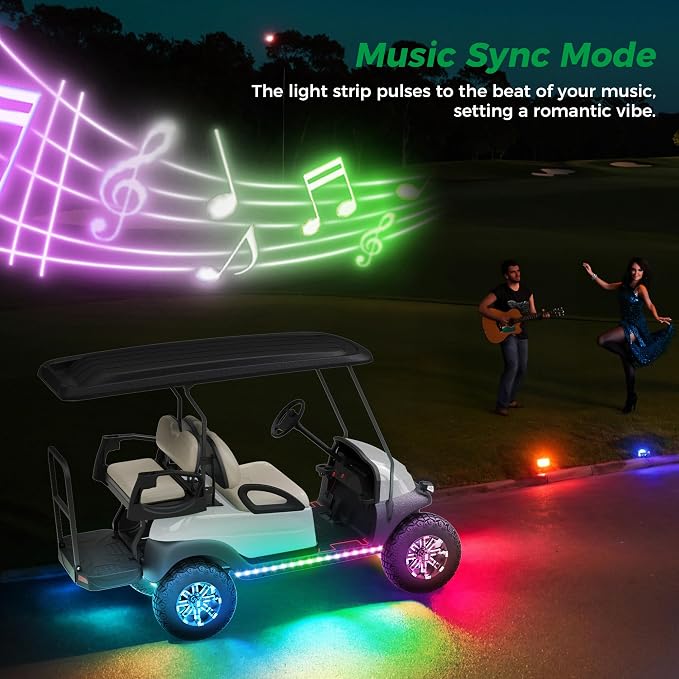 10L0L Golf Cart Underglow LED Light Strip Kit,Neon Underbody Lights,24 Modes,Wireless Remote,Sound-Active,Water-Resistant,and 4 Flexible Tubes Included