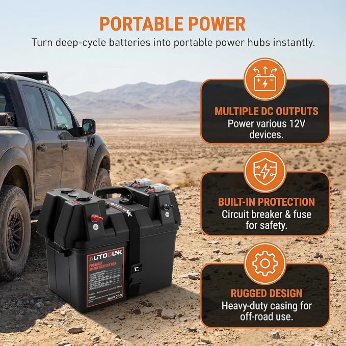 Smart Battery Box 12V - with QC3.0 /PD Type-C Port/CIG Socket/Anderson Plug/Digital Voltmeter/Circuit Breaker for RV Van SUV ATV Camper Truck Car(Battery not Include)