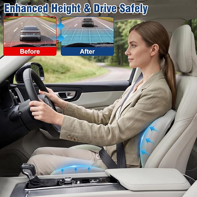 Car Seat Cushion with Lumbar Support Pillow, Memory Foam Office Chair Cushion for Back Pain Sciatica Pain Relief, Ergonomic L-Shaped Seat Cushion for Car Truck Driving Office Chair Home (Green Gray)