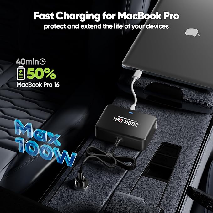 USB C Car Charger, 200W GaN 6-Port USB C Car Charger for MacBook Pro/Air, Dell/Lenovo Laptop, PD3.0/PPS for iPhone 17/16/15 Series, iPad, Samsung Galaxy S25 Ultra / S24 Series and More