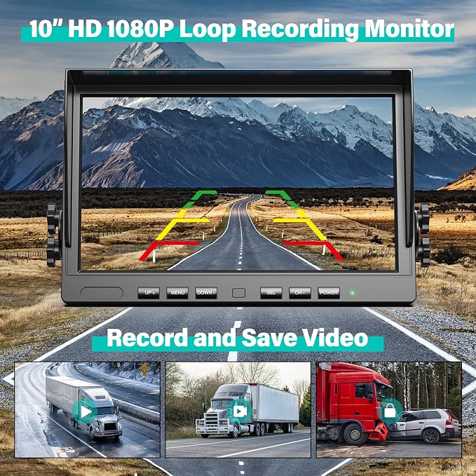 Nuoenx 10" Wireless Backup Camera System, HD 1080P Digital Back Up Camera Systems with 10 Inch Quad Split DVR Monitor for Truck, RV, Trailer, W102
