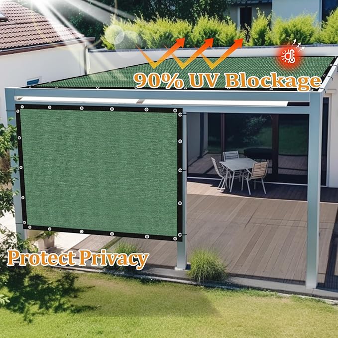 Shade&Beyond Customized Size 11' X 11' Shade Cloth with Grommets, 90% UV Protection UV Protection Mesh Tarp Sun Screens for Patio GN04, Green