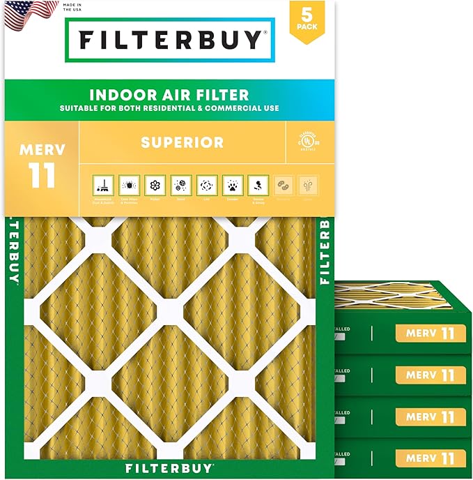 Filterbuy 18x20x2 Air Filter MERV 11 Superior Pet & Allergy Defense (5-Pack), Electrostatic Pleated HVAC AC Furnace Filters Replacement (Actual Size: 17.50 x 19.50 x 1.75)