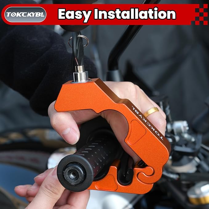 Motorcycle Lock, Heavy Duty Anti Theft Helmet, Brake and Handlebar Lock, Universal for Motorcycles, ATVs, Dirt Bikes, Mopeds, Scooters, Orange