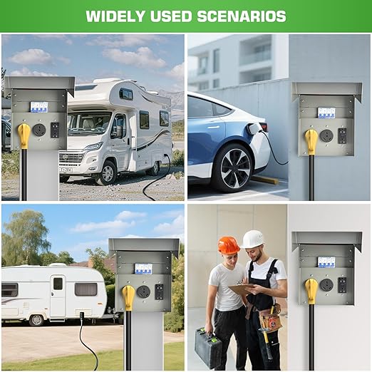 RV Electrical Panel with Breaker, Temporary Power RV Outlet Box with 20 30 50 Amp Receptacle, Weatherproof RV Electrical Power Outlet Power for Hookup Camper Travel Trailer Motorhome