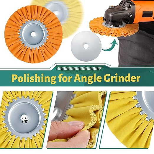 Amylove 8 Inch Airway Buffing Wheels Aluminum Wheel Polishing Kit in Diameter 5/8 Inch Arbor Hole, Polishing Compound and Metal Polish Kit for Angle Grinder(Multicolor,12 Pcs)