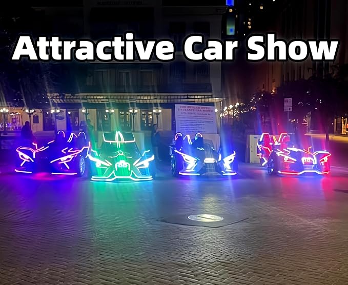 2PCS 16.5FT RGB Dream Color Chasing LED Light Strips Fit for Polaris Slingshot, Smoked Tinted Full Black Out PCB Accent Lights with App & Remote, IP65 Waterproof 33FT Total Underglow Kit